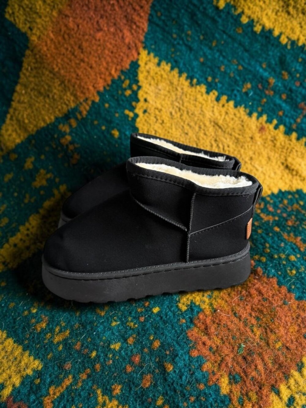 SPORT Black Platform Ankle Faux Shearling Lined Boots Size 7.5 NEW NWOB